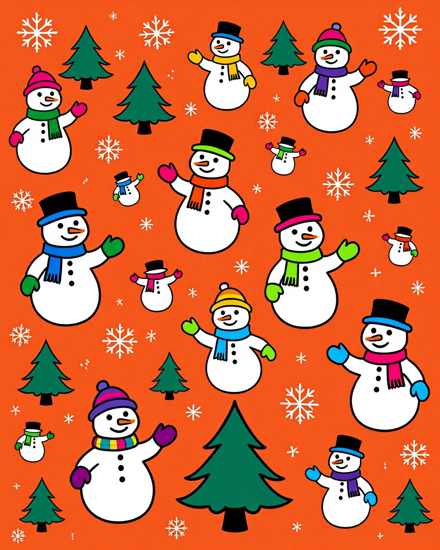 Whimsical Snowman Christmas Tree Design Rug