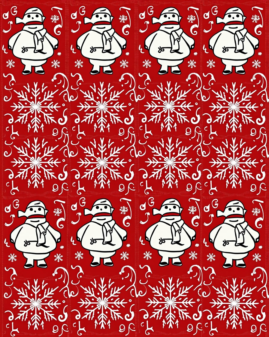 Snowman Snowflake Pattern Red Rug