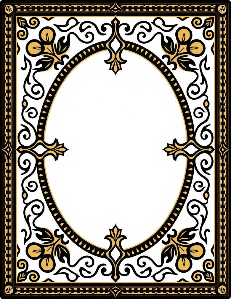 Ornate Black Gold Floral Border Rug