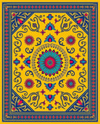 Vibrant Yellow Floral Intricate Art Rug