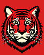 Bold Red Tiger Face Graphic Rug