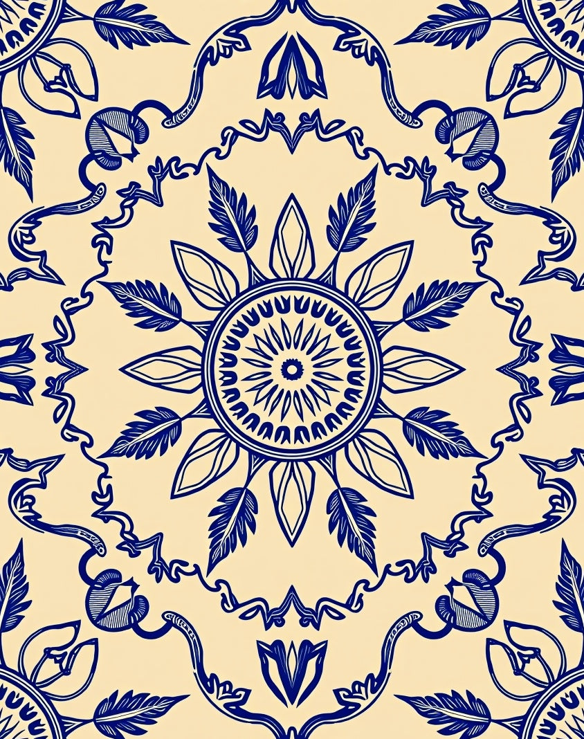 Vintage Floral Mandala Blue Design Rug