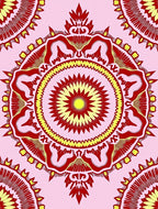 Red Yellow Sunburst Mandala Pattern Rug