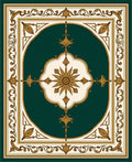 Ornate Teal and Gold Medallion Scroll Rug