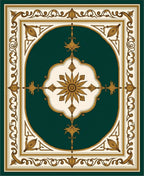 Ornate Teal and Gold Medallion Scroll Rug