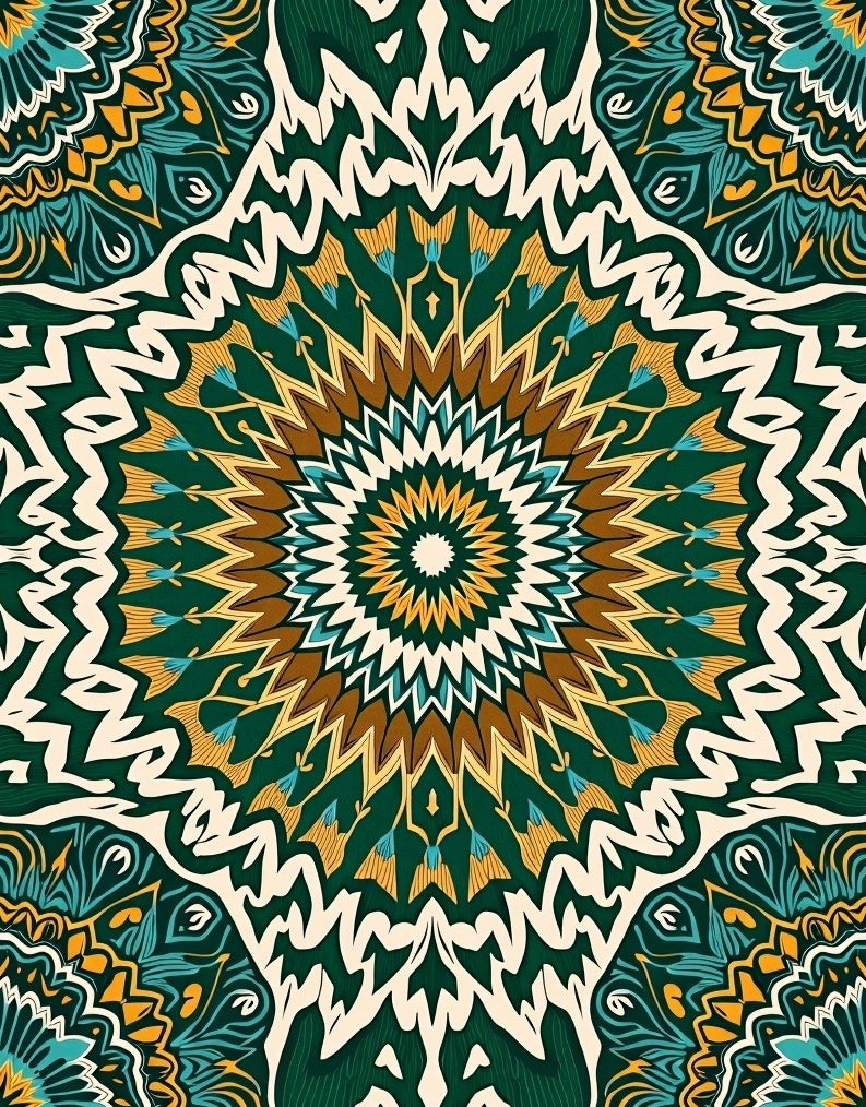 Green And Gold Mandala Pattern Rug