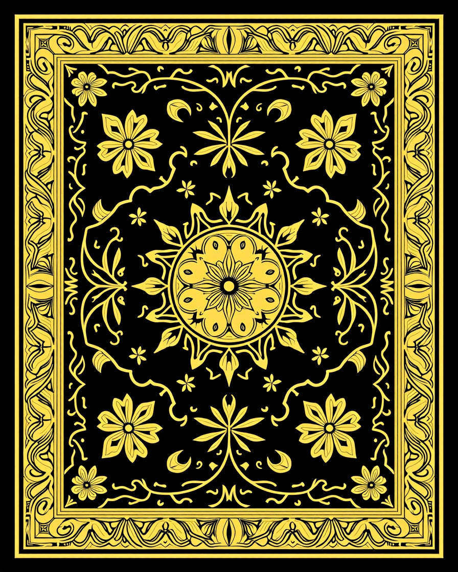 Elegant Black Gold Floral Pattern Rug