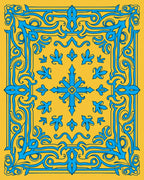 Ornate Blue Floral Yellow Pattern Rug