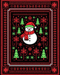 Festive Snowman and Trees Holiday Rug