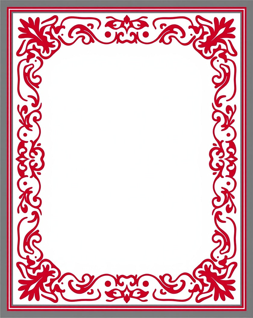 Red Flourish Patterned Frame Design Rug