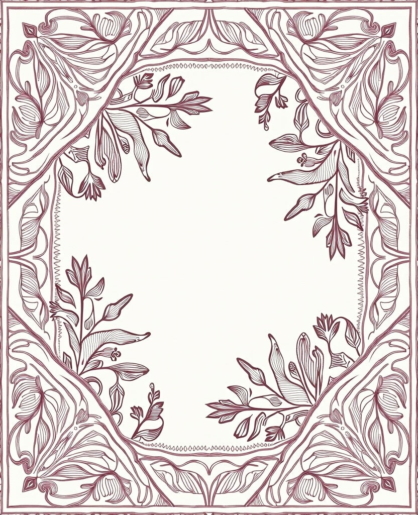Art Nouveau Crimson Botanical Corner Rug