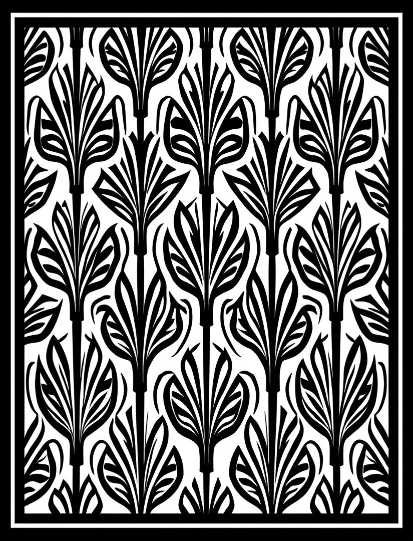 Black and White Floral Art Deco Rug
