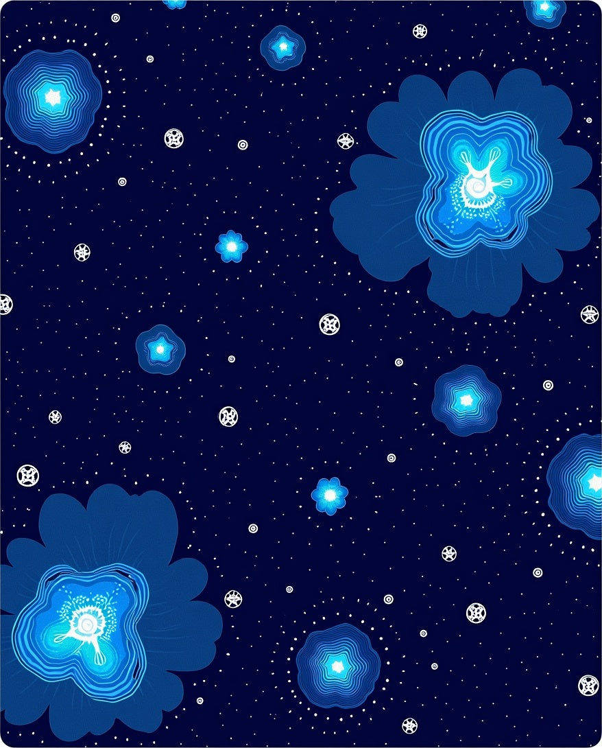 Celestial Blue Floral Stars Rug