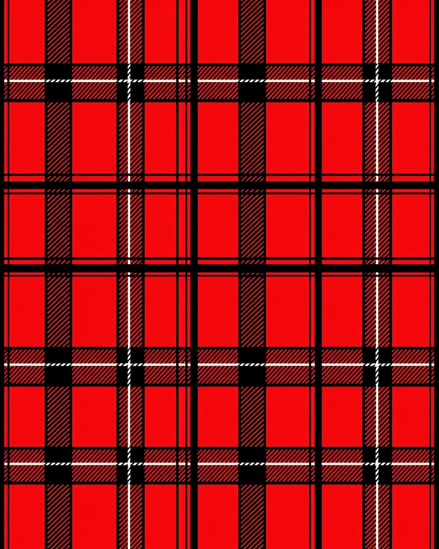 Bold Red Black White Plaid Pattern Rug