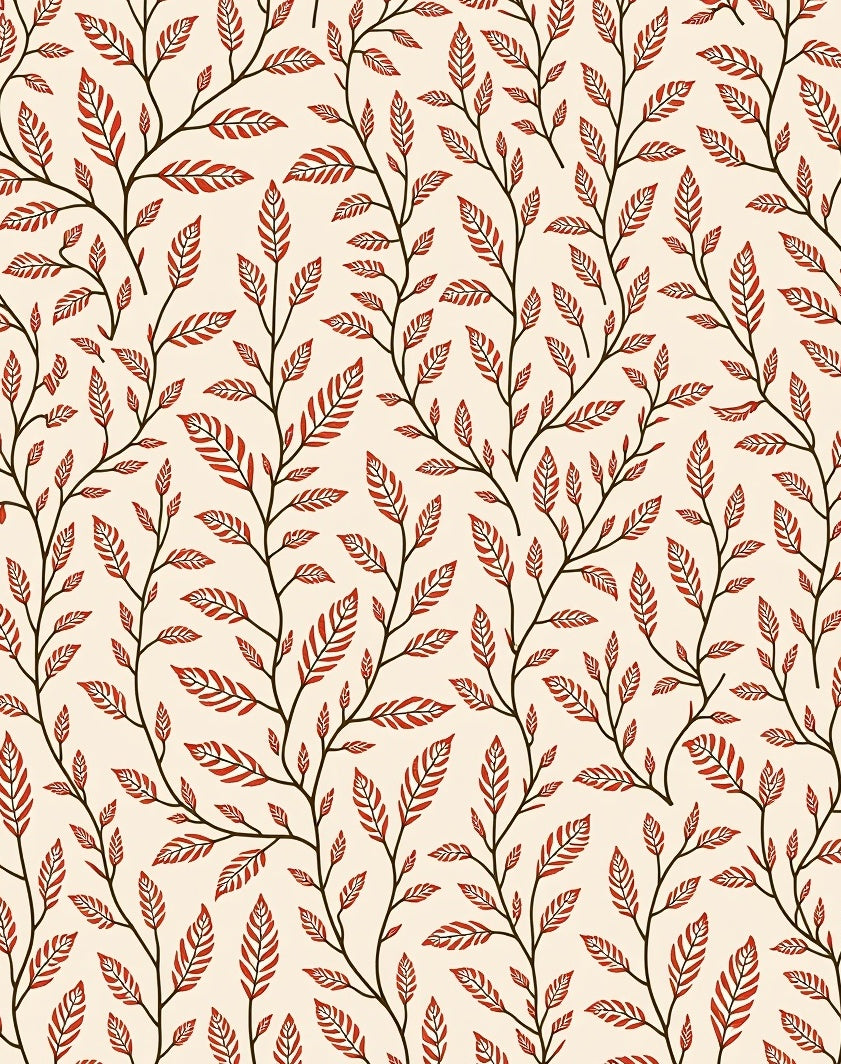 Red Leaf Branch Pattern Design Rug