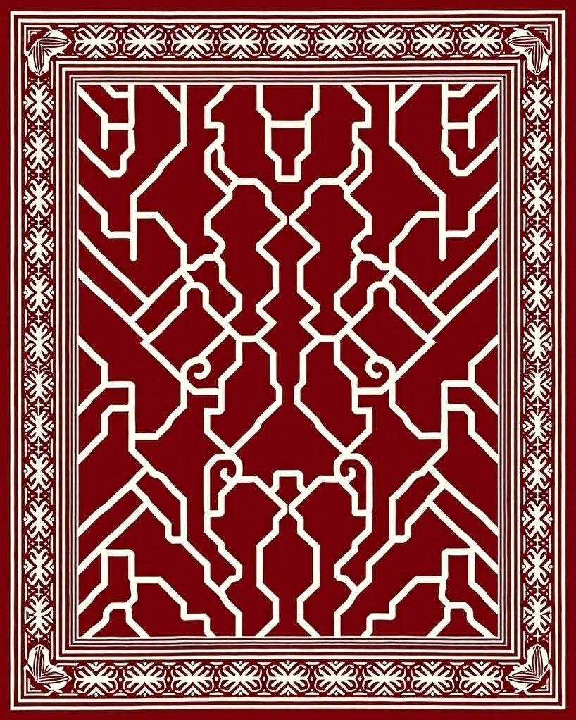 Deep Red Geometric Pattern Rug