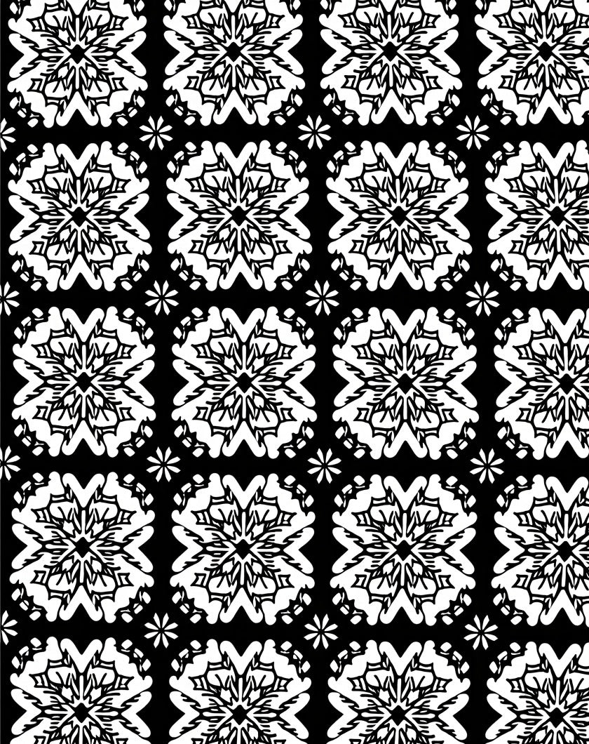 Black White Intricate Floral Pattern Rug