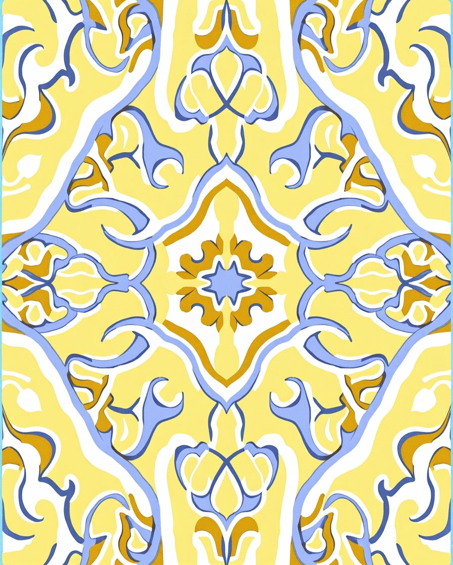 Sunny Yellow Blue Swirl Pattern Rug