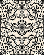 Black Cream Ornamental Scrollwork Rug
