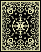 Ornate Black Yellow Floral Design Rug