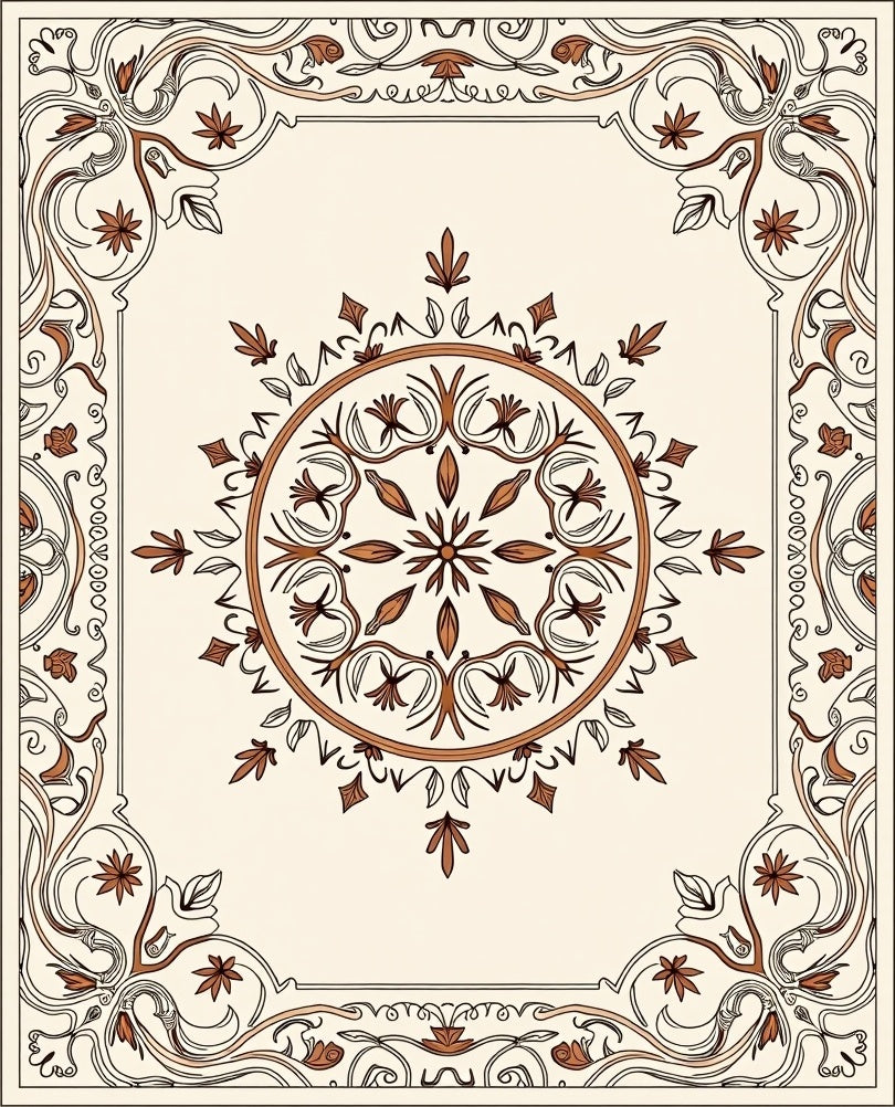 Intricate Floral Mandala Border Design Rug
