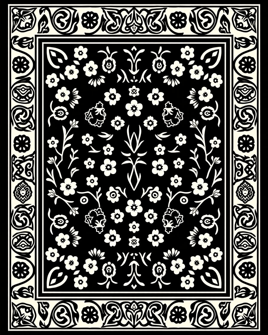 Classic Floral Border Center Pattern Rug