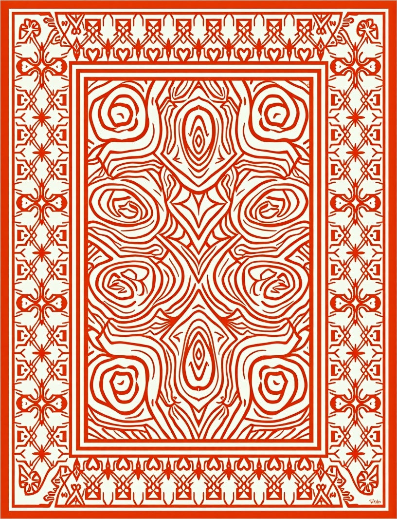Red Ivory Intricate Border Design Rug