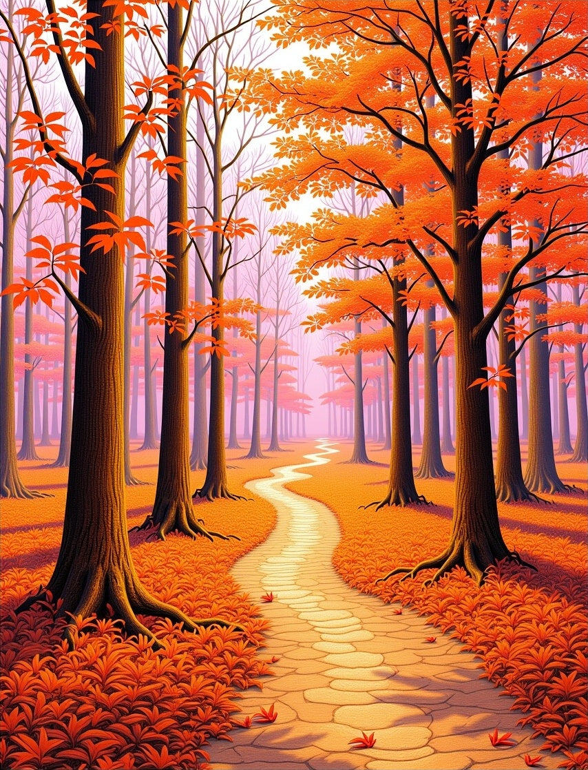 Orange Autumn Forest Path Design Rug