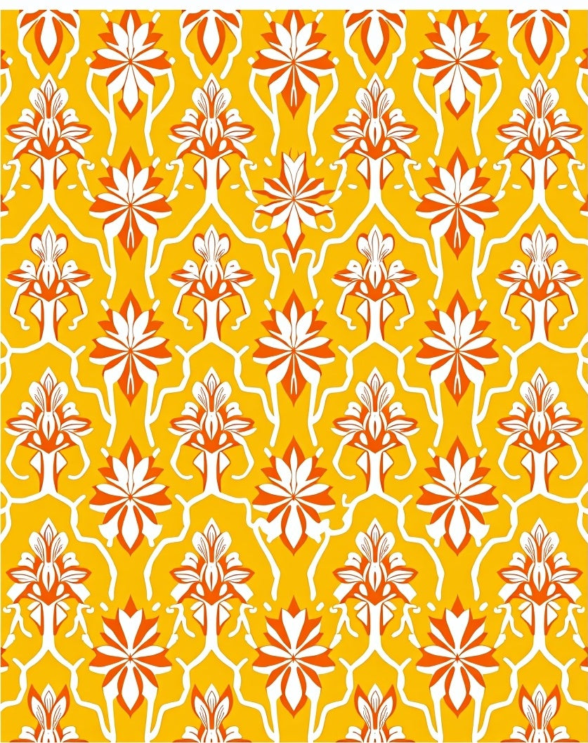 Bold Floral Motif Yellow Orange Rug