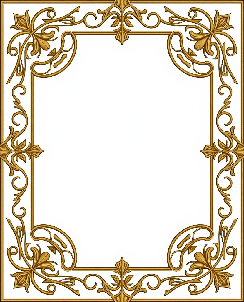 Ornate Gold Leaf Scroll Pattern Rug