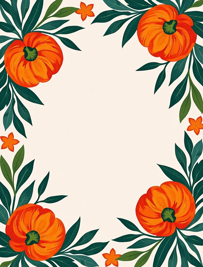 Orange Pumpkin Foliage Border Design Rug