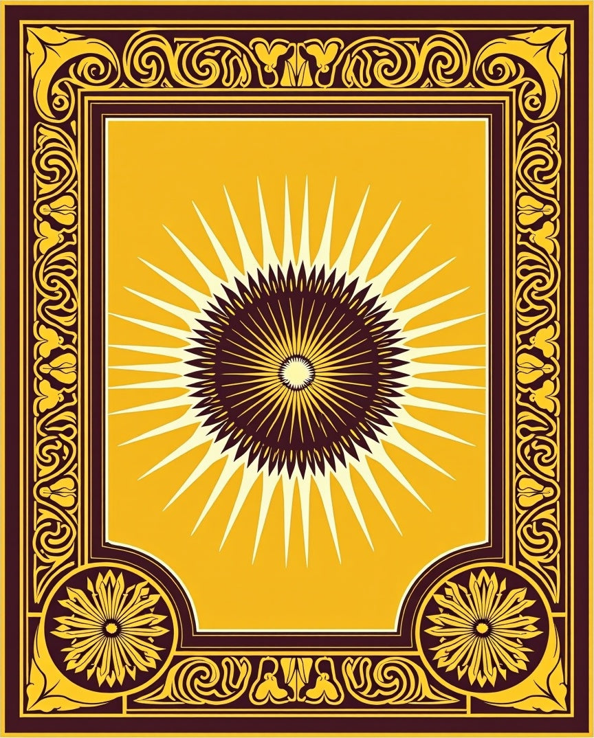 Ornate Burst With Decorative Frame Rug