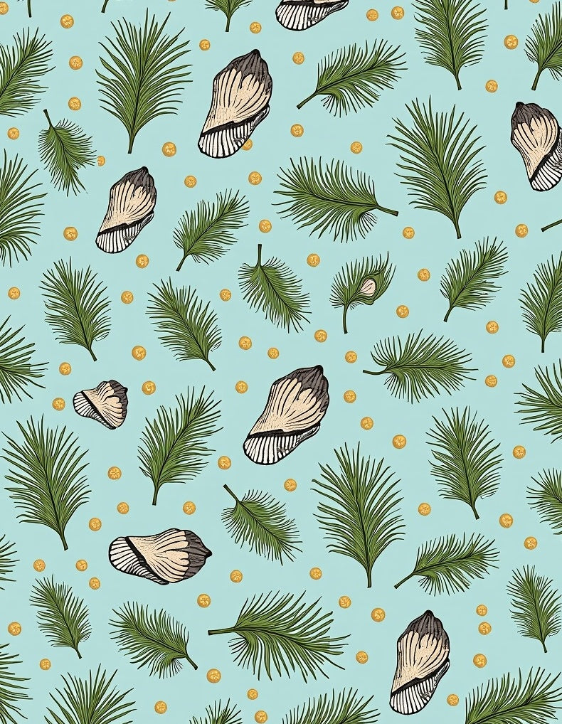 Coastal Leaf and Shell Pattern Rug