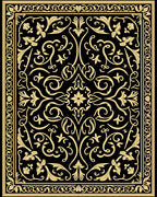 Elegant Golden Black Floral Medallion Rug