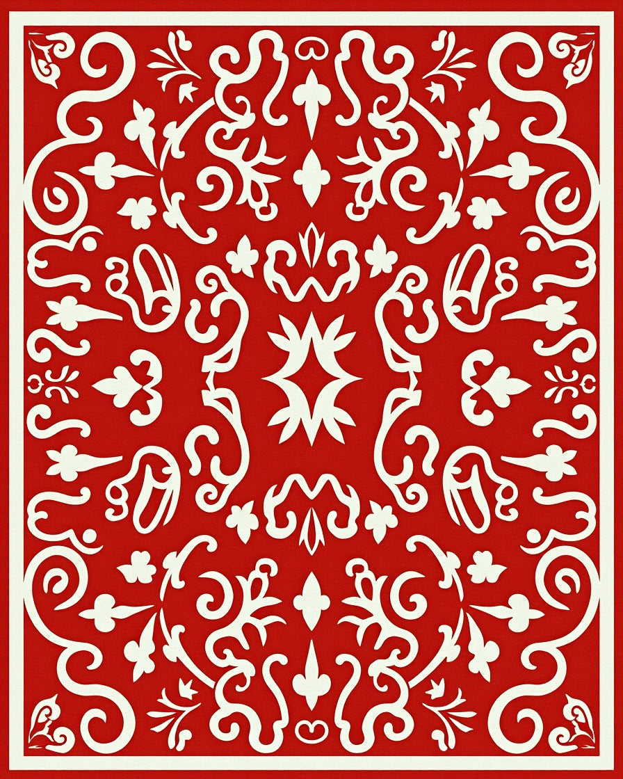 Red Cream Ornate Floral Pattern Rug