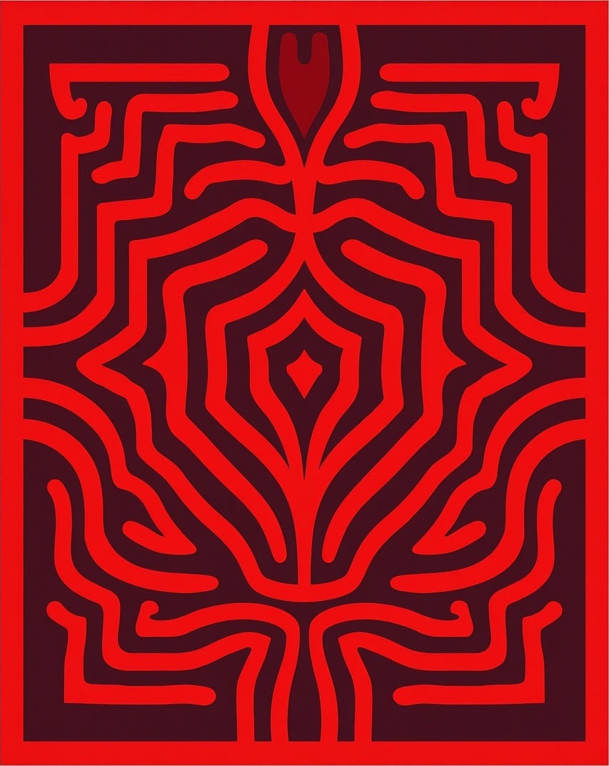 Abstract Red Maze Pattern Design Rug