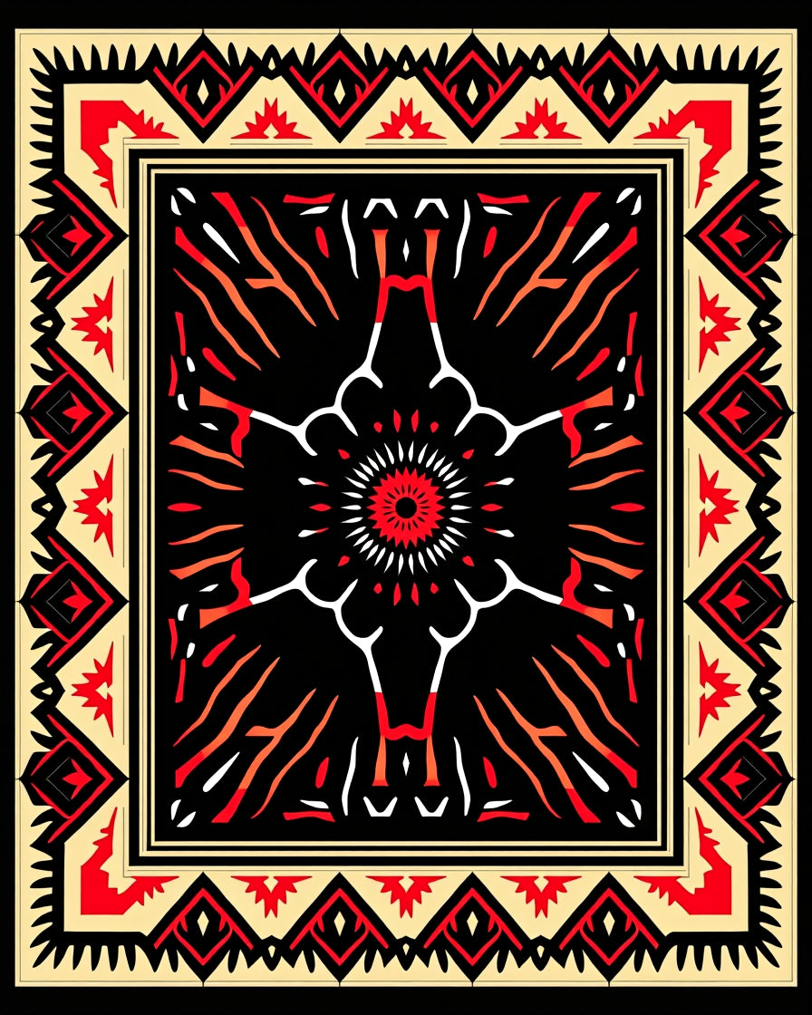 Bold Red Yellow Tribal Pattern Rug