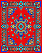 Bright Red Blue Yellow Floral Motif Rug