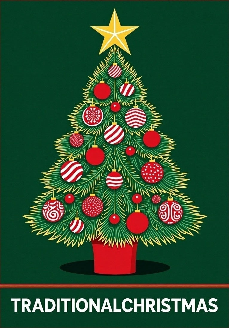Festive Red Ball Christmas Tree Rug