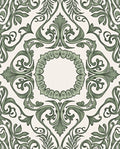Vintage Green Scroll Leaf Damask Rug