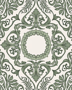 Vintage Green Scroll Leaf Damask Rug