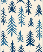 Deep Blue Evergreen Forest Pattern Rug