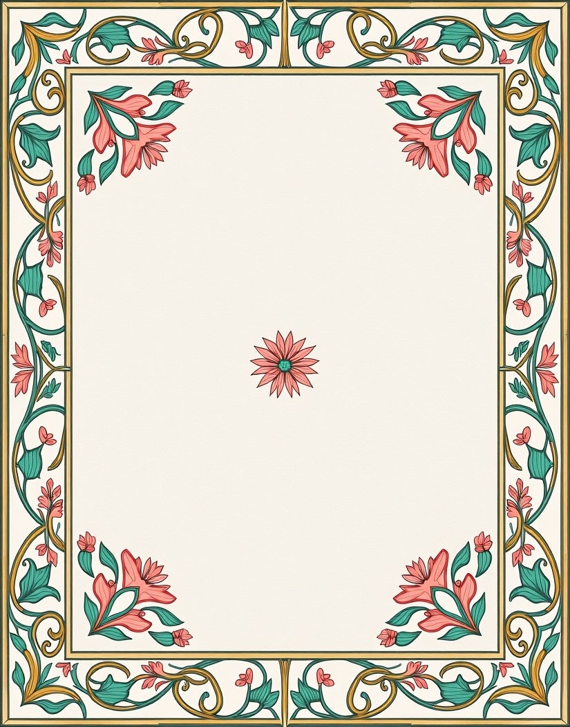 Floral Border Design with Center Accent Rug