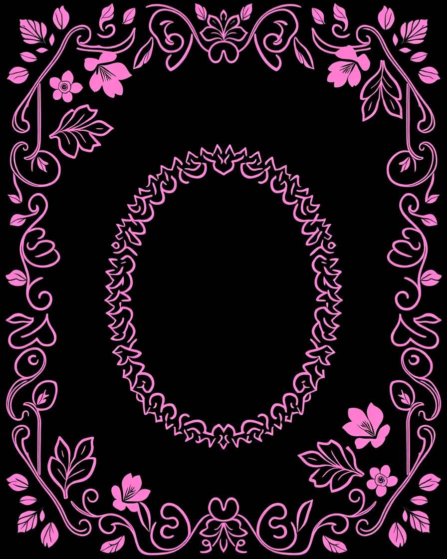 Pink Floral Swirl Oval Frame Design Rug