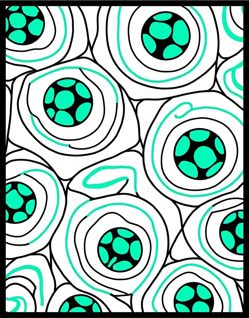 Abtract Teal And White Circular Pattern Rug