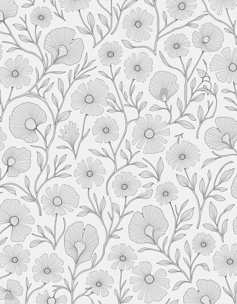 Delicate Floral Vine Line Art Rug