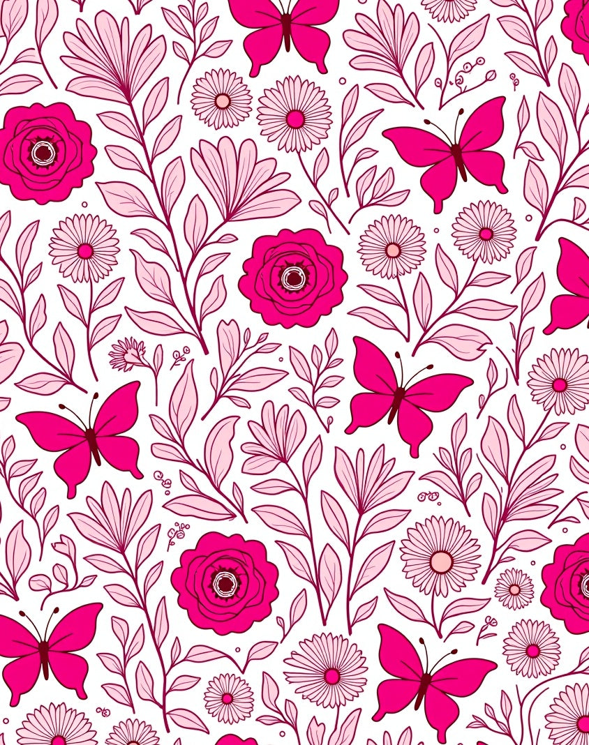 Charming Pink Butterfly Floral Pattern Rug