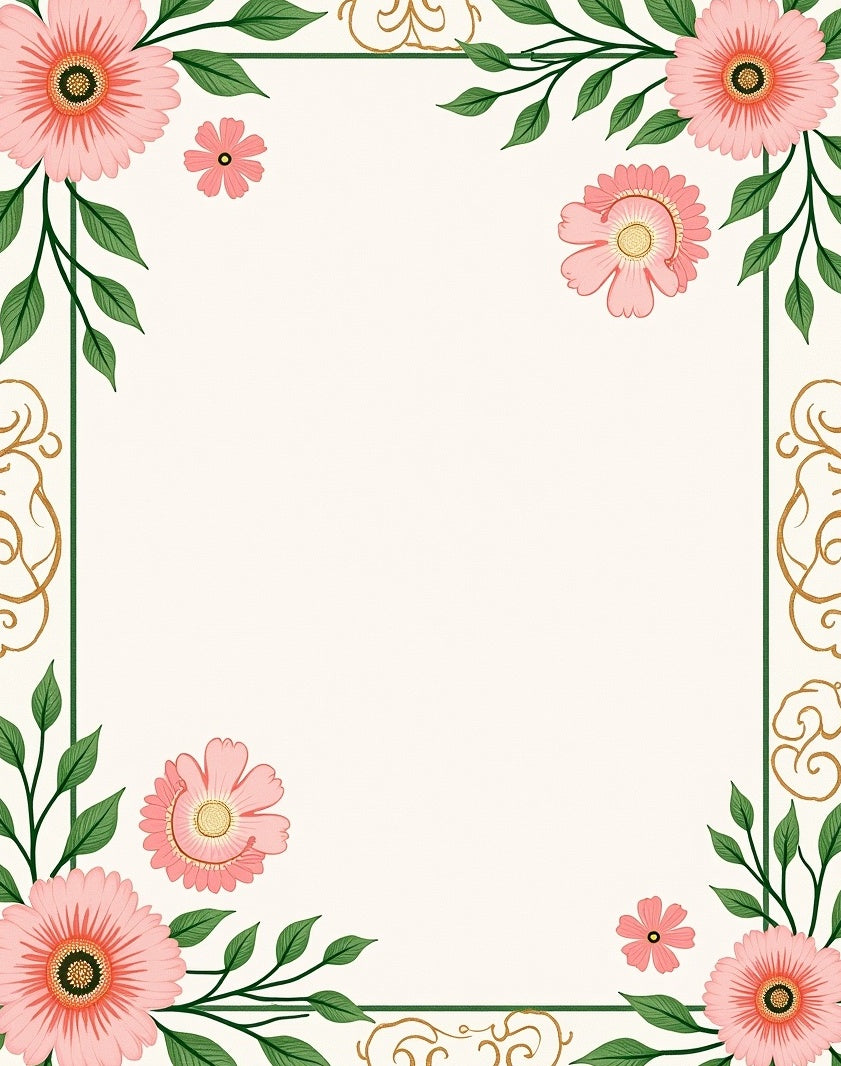 Pink Floral Vines With Gold Accents Rug