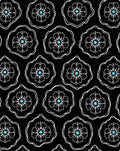 Black White Floral Blue Center Bloom Rug