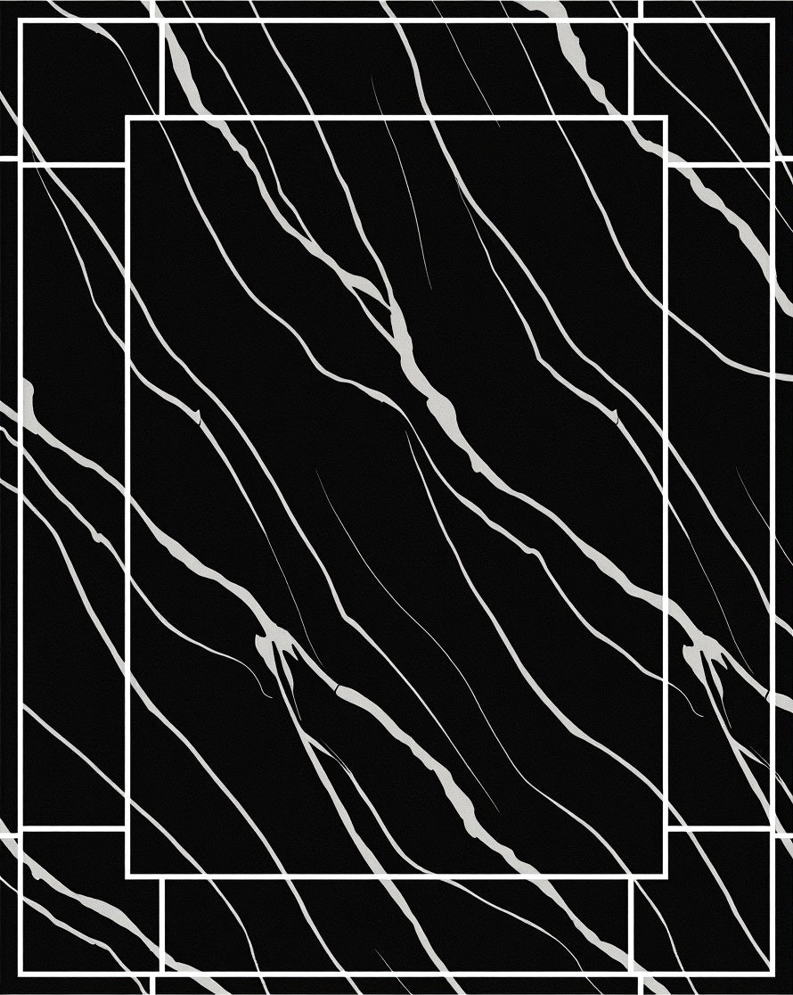 Black White Abstract Marbled Design Rug